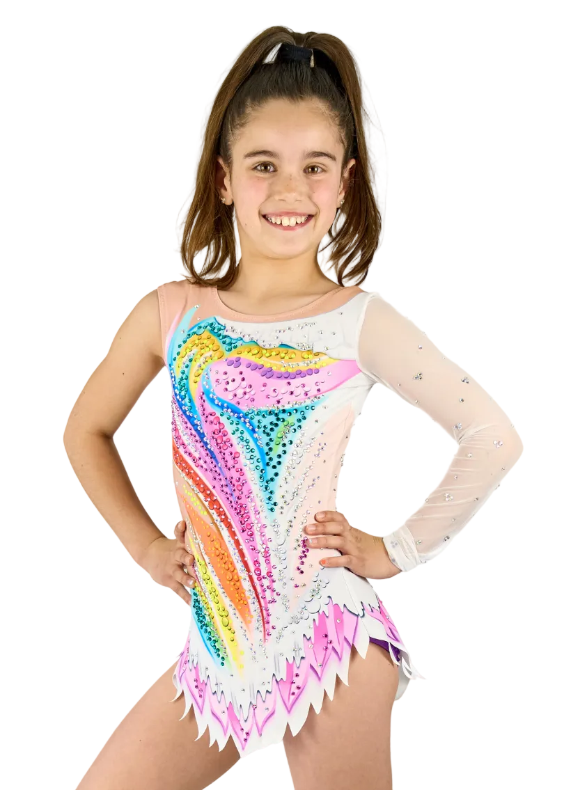 Justaucorps de gymnastique rythmique modèle Cookie multicolore avec détails en strass.