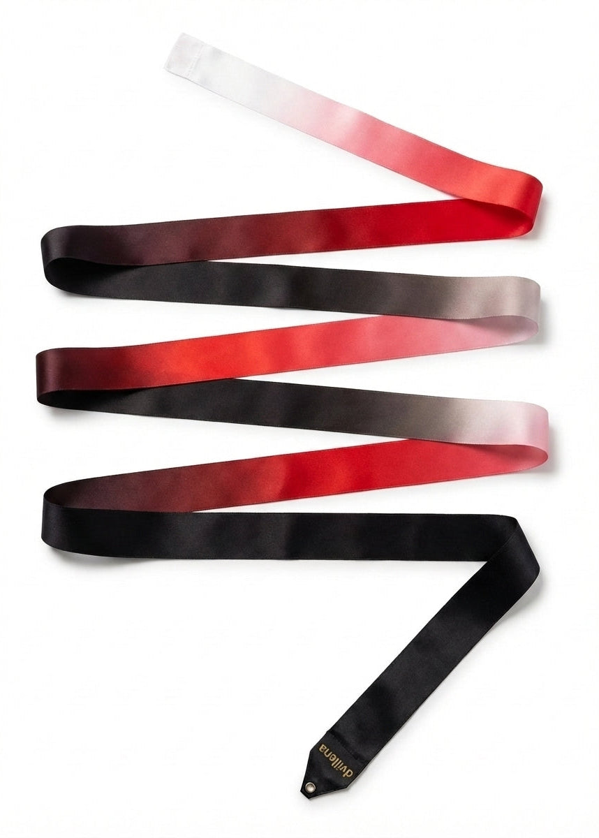 Ruban de gymnastique rythmique tricolore dégradé blanc rouge et noir.