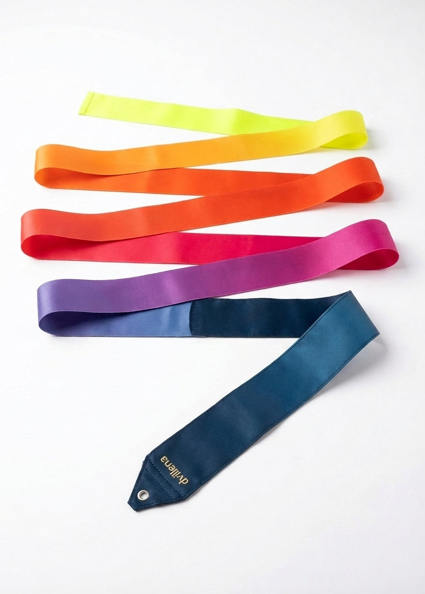 Ruban de gymnastique rythmique modèle Coral Sea dégradé bleu et orange professionnel.