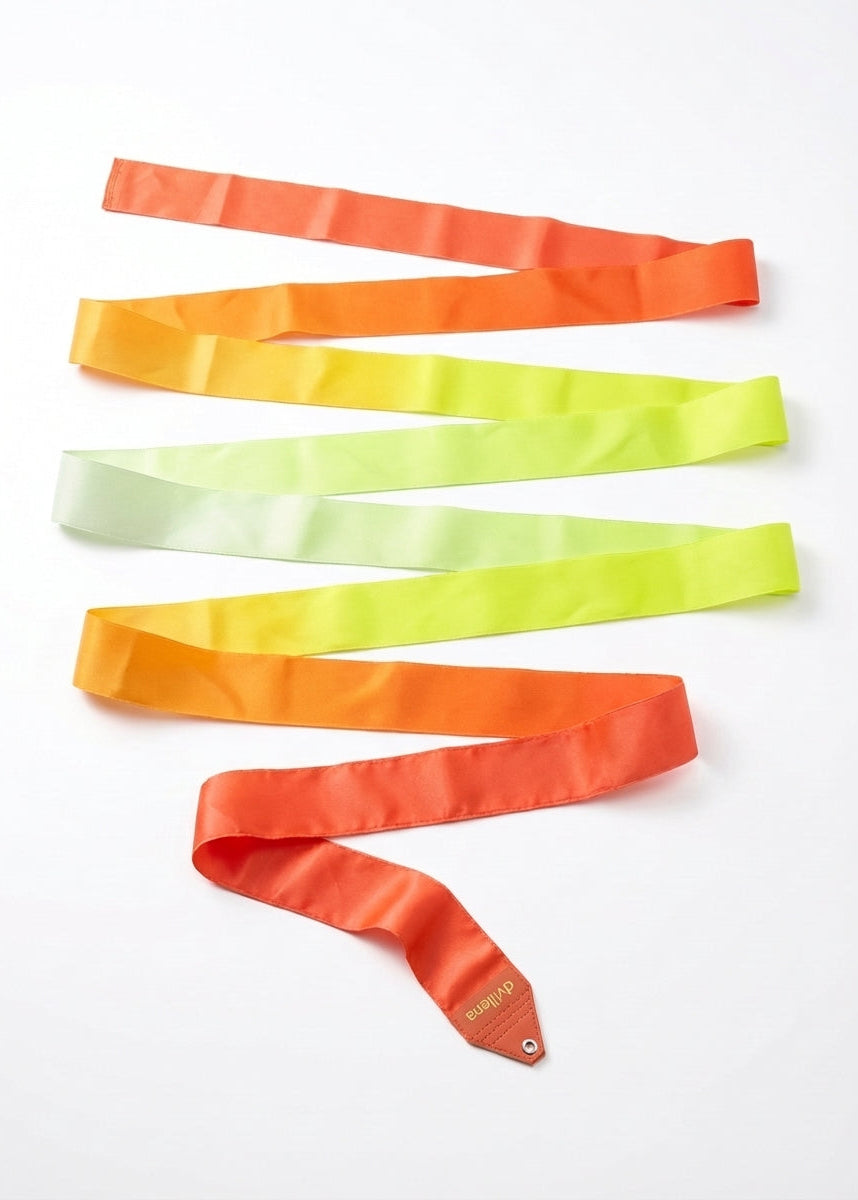 Ruban de gymnastique rythmique modèle Orange Sun dégradé orange et citron vert professionnel.