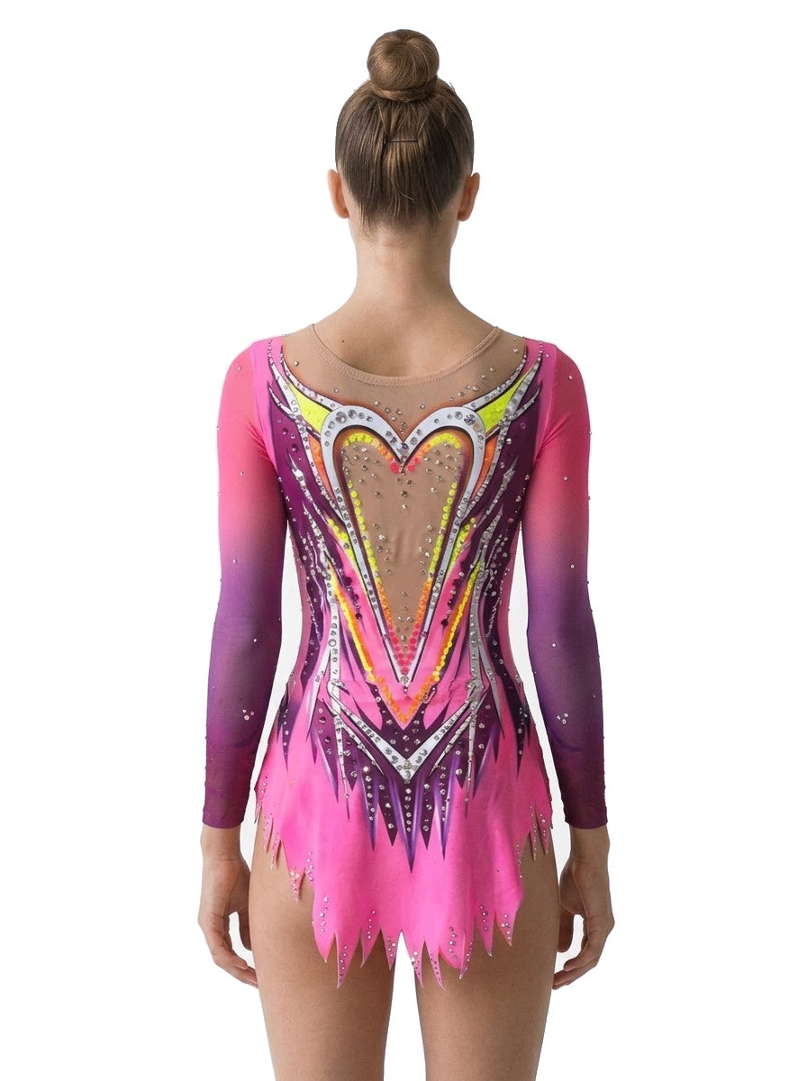 Justaucorps Core Vinkova, dos : rose et violet, motif de cœur, manches longues.