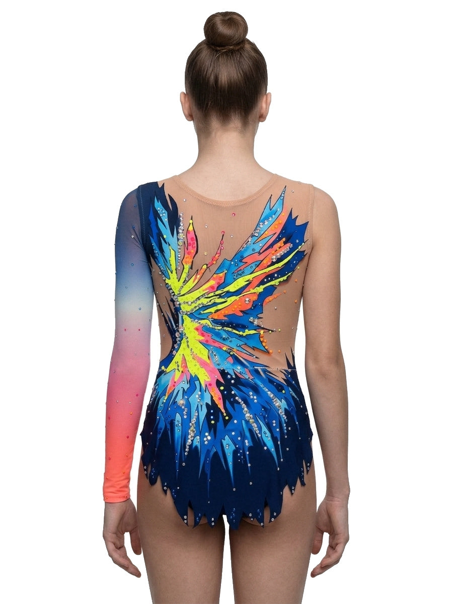 Maillot Isabella Vinkova, espalda: azul, rayos multicolor, una manga larga.