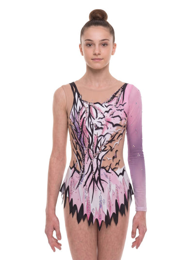Front of Sorolla with black strokes over pale pink and a gradient violet sleeve.