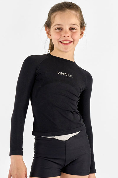 T-shirt thermique pour gymnastique rythmique en hiver couleur noire.