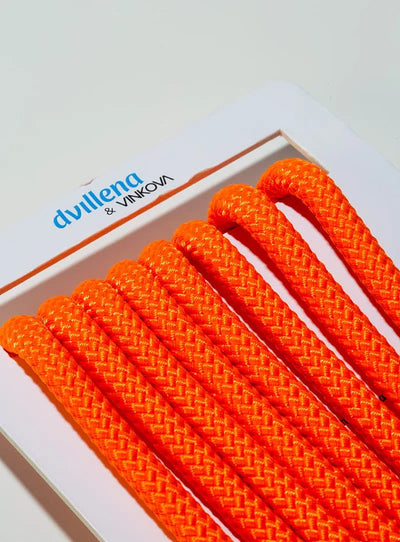 FIG approved fluorescent orange rhythmic gymnastics rope with regulation weight for elite gymnasts.