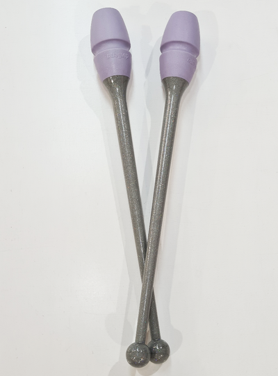 Rhythmic gymnastics 36cm gray glitter and lilac connectable clubs
