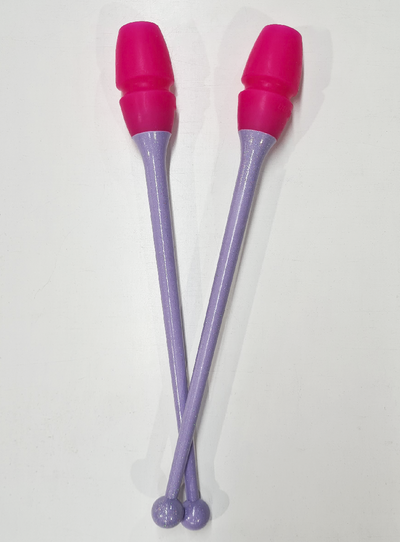 Rhythmic gymnastics 36cm lilac glitter and fuchsia connectable clubs