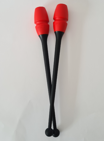 Rhythmic gymnastics connectable clubs black and red for professional training.