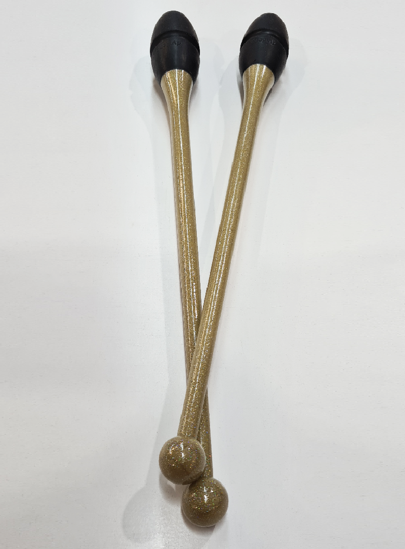 Mazas de gimnasia rítmica 45cm dorado glitter y negro engarzables