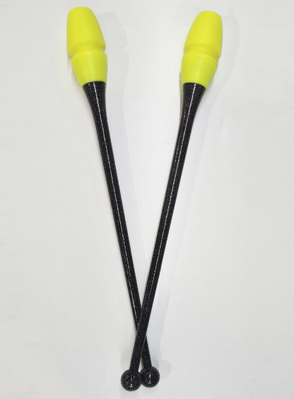 Mazas de gimnasia rítmica 45cm negro glitter y amarillo engarzables