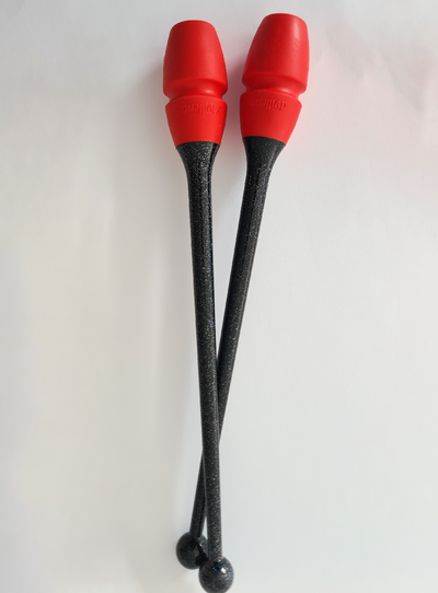 Rhythmic gymnastics 36cm black glitter and red connectable clubs