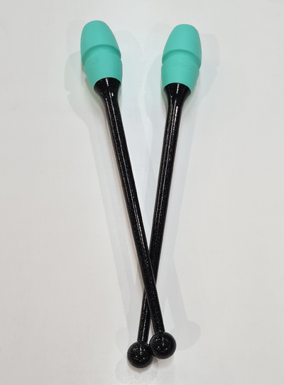 Rhythmic gymnastics 36cm black glitter and green connectable clubs