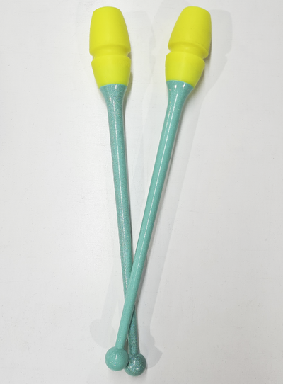 Rhythmic gymnastics 36cm green glitter and yellow connectable clubs
